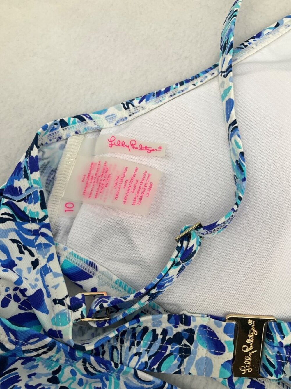 Lilly Pulitzer size 8/10 Blue & White Printed Bikini Lace-Up Halter Top - Picture 7 of 10